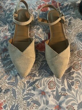 Kelly & Katie Beige Pointed-Toe Ankle Strap Mules